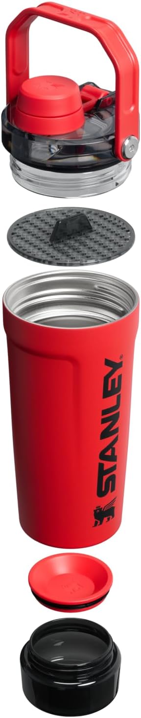 STANLEY Vitalize Shaker Bottle 20 oz - Leakproof Insulated Stainless Steel | Fast Flow Lid & Base Storage | BPA-Free | Chili Black