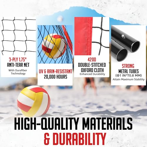 12 Ft Portable Volleyball Net Set with Adjustable Height, Poles, & Accessories