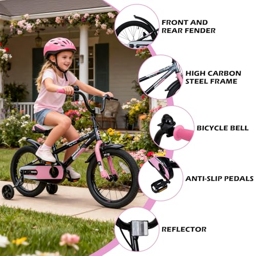 Kids 16 Inch Bicycle for Boys and Girls Pinkblack – Beginner Friendly, Lightweight Frame
