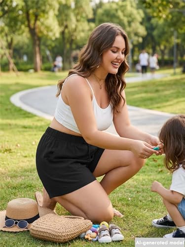 Plus Size Relaxed Fit Shorts for Women with Pockets - Black 3X
