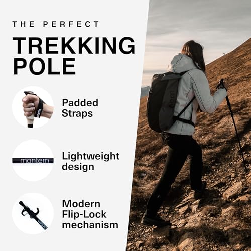 Montem Ultra Strong Black Trekking Poles 2-Pack with EVA Foam Grips, Adjustable & Lightweight