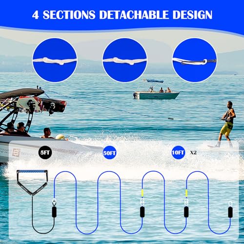 Blue 75FT No Stretch Dyneema Wakeboard Rope & Handle Set