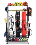 FHXZH Three Golf Bag Storage Rack with Wheels & Multi-Storage Shelves