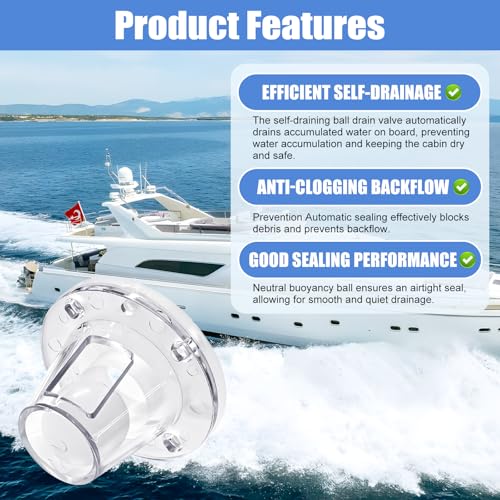2 Pack Boat Self Bailing Ball Scupper Valve Fits 3/4 to 1-1/2 Inch Openings Marine Drain Replacement