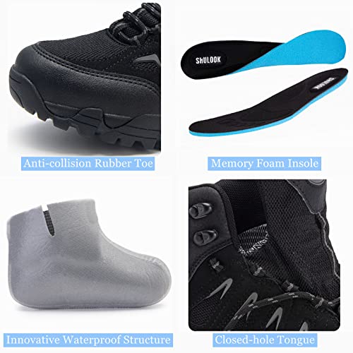 Men's Waterproof Hiking Boots Non-Slip Lightweight Ankle Boots - Black Grey, Size 11