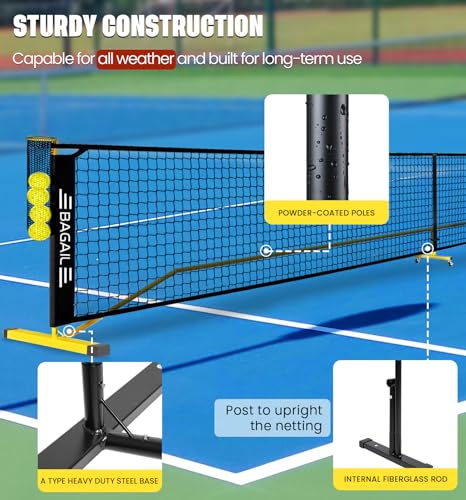 Portable Pickleball Net Set - 22 FT Regulation Size with Ball Collector - Yellow/Black