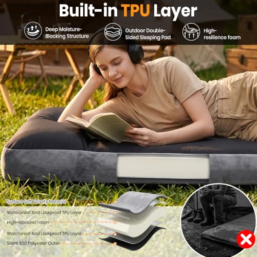 Self Inflating Sleeping Pad with Electric Pump - 4 Inch Thick Foam Mattress for Camping, Car, Home, 9.5 R-Value