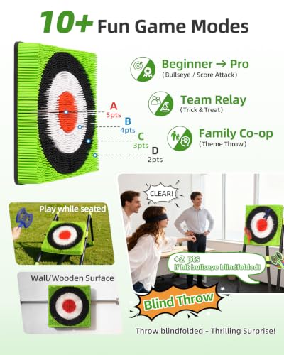 Green Axe Throwing Game Set with Bristle Target & 12 Axes for Indoor Outdoor Backyard Kids & Adults - Variation: 6 Star