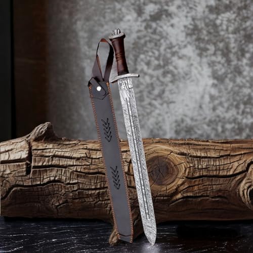Hand Forged Damascus Steel Sword with Walnut Handle - Viking Gladiator Dagger