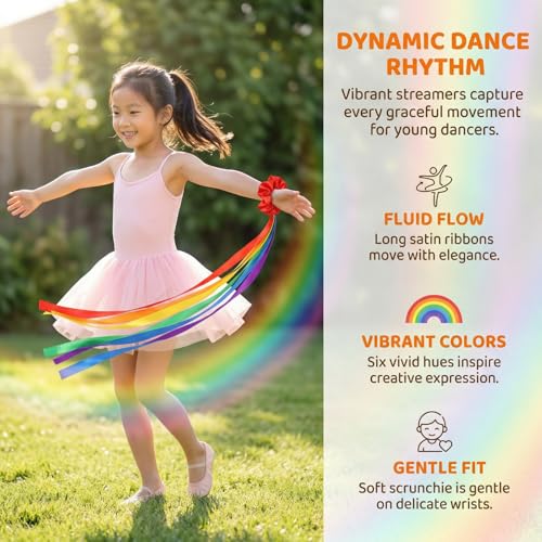 Rainbow Dance Ribbon Wristbands - Multi-Colored 6pcs, Kids & Teens