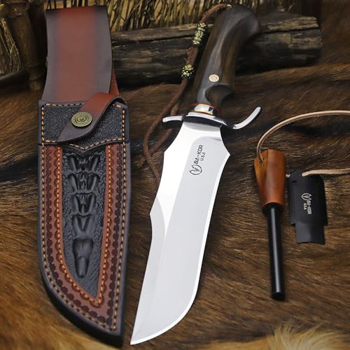 9Cr18MoV Steel Bowie Knife with Sandalwood Handle and Sheath – Outdoor Survival & Hunting Tool