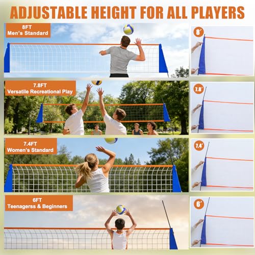 Portable 12FT Volleyball Net Set with Adjustable Height & Wide Base for Backyard & Indoor Play
