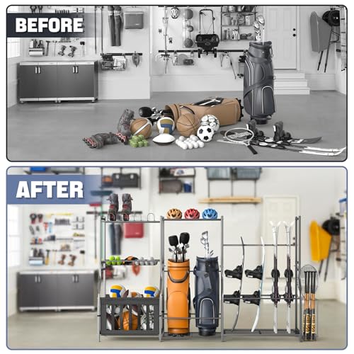 WALMANN Garage Sports Equipment Organizer Stand with Ski & Snowboard Storage