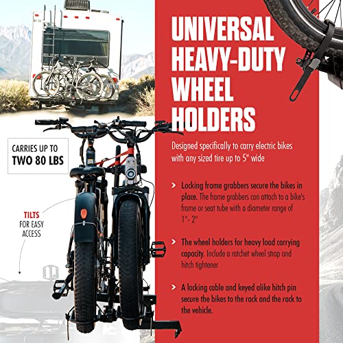 Electric Bike Hitch Rack for RV, 2 E-Bikes Up to 80 lbs Each - Heavy Duty Tow Hitch Carrier