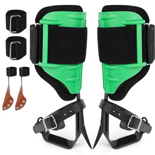 Green Alloy Steel Tree Climbing Spikes - Support 350lbs, Adjustable & Durable