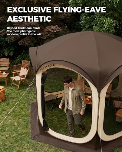 Pop Up House Room Tent Canopy Sun Shade Shelter 10x10 Ft Brown - Portable Outdoor Gazebo
