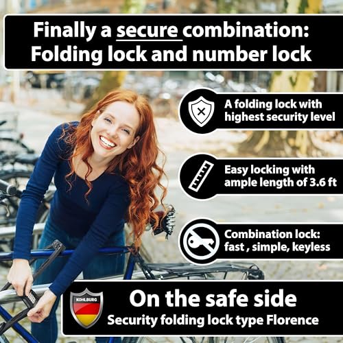 KOHLBURG 43-Inch Heavy-Duty Folding Bike Lock with Combination Security