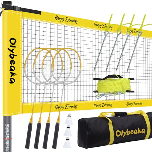Olybeaka 20FT Yellow Outdoor Badminton Set with Net & Accessories
