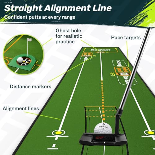SAPLIZE Green Golf Putting Mat with Alignment Mirror & Adjustable Slopes - Gift Box Edition