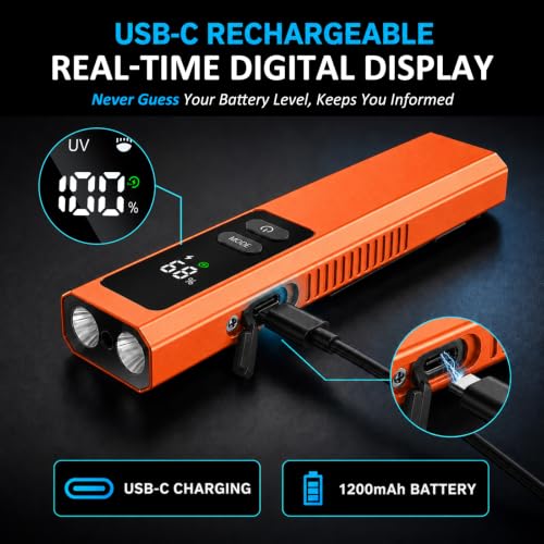 PRO EDC Pocket Flashlight with Green Beam UV & White LED, 800LM, Magnetic, Orange with Bag