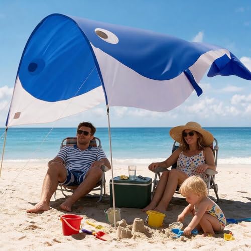 Blue Whale-Shaped Beach Sun Shade Canopy - Family UV Protection Tent