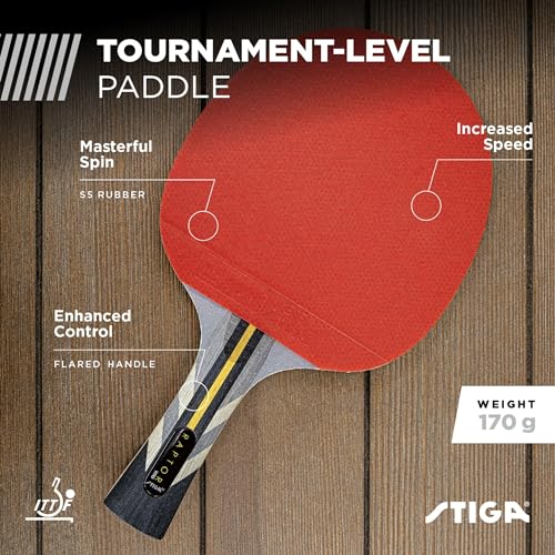 STIGA Pro Carbon Raptor Table Tennis Racket - Tournament-Grade, Carbon Tech, 7-Ply Blade, Flared Handle, 2mm Sponge, Black/Red