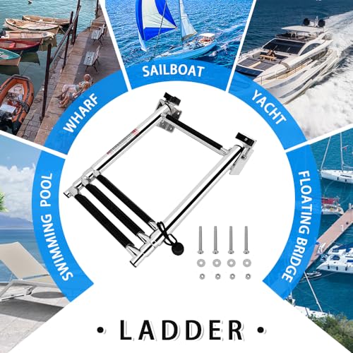 Mojiate 8581S4 Stainless Steel Telescopic Boat Ladder Side Mount, Corrosion-Resistant & Non-Slip Steps