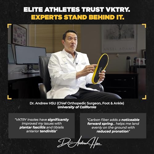 VKTRY Gold Carbon Fiber Sport Insoles for Cleated Shoes - Size 9-9.5 Men, 11-11.5 Women, 2 Wt 121-170 Lbs