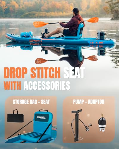 UPWELL Blue Inflatable Kayak Seat with Back Support, Drop Stitch Paddle Board Cushion