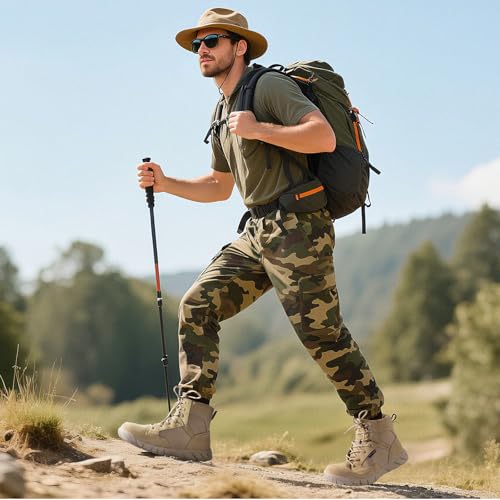 Men's Waterproof Work & Hiking Boots Tan 10.5 - Durable Tactical Suede Leather
