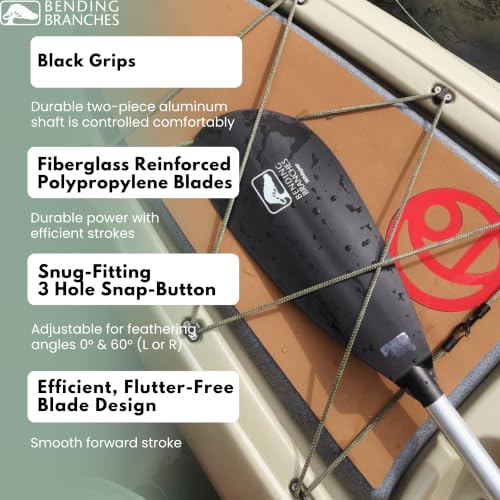 Bending Branches Whisper 220cm Kayak Paddle - 2-Piece Aluminum Shaft, Adjustable Feathering, Polypropylene Blades, Black Comfort Grips