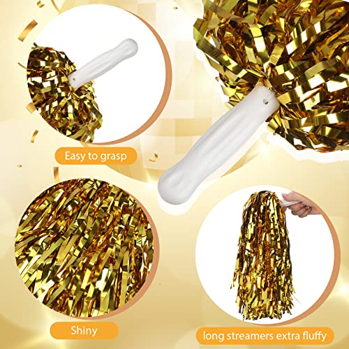 150 Pcs Gold Metallic Cheerleading Pom Poms with Handles for Sports & Events