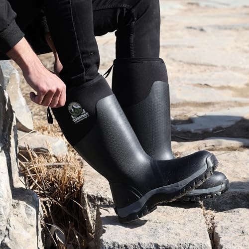 Men's Waterproof Rubber Mud Boots Black 10 TerraTrax Farm Work Concrete