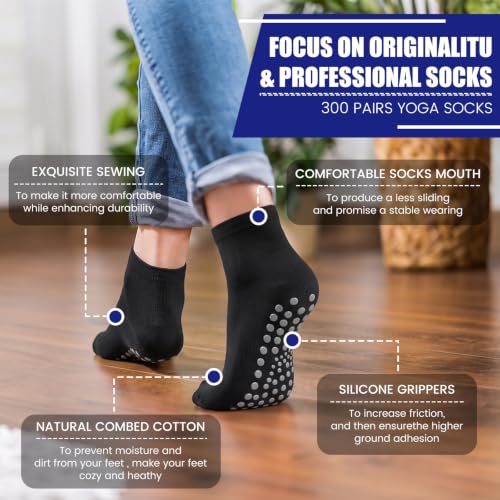 Liitrsh Non Slip Pilates Grip Socks - Bulk Black 60 Pairs