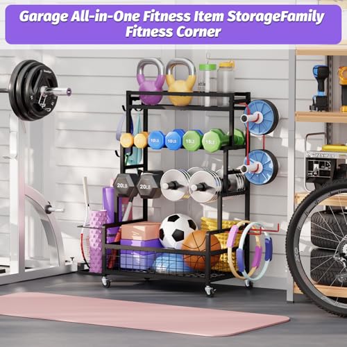 Dumbbell Rack for Home Gym - 490 lbs Capacity with Wheels & Hooks