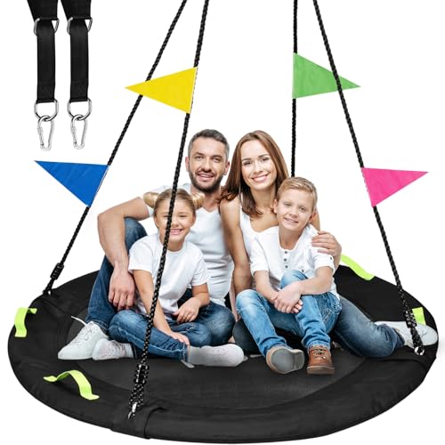 HeyZoo 60 Inch Large Saucer Tree Swing for Family, Black