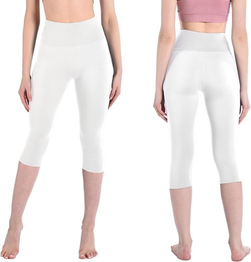 Ipletix Capri Leggings - High Waist Women's Yoga Pants for Comfort & Style | Soft White
