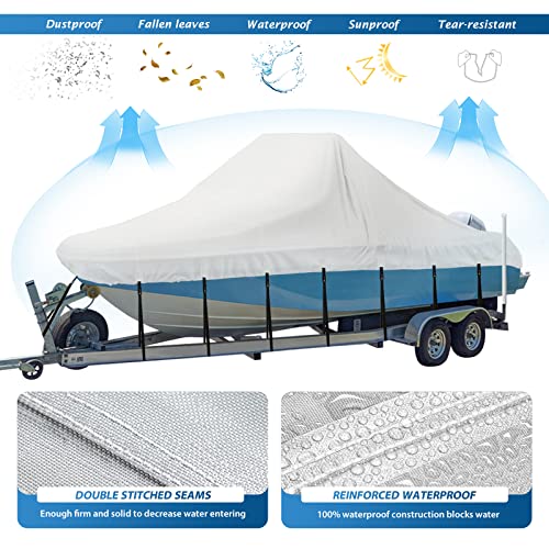 17-19 ft Waterproof Boat Cover for Center Console Boats Gray 1300D PU Trailerable