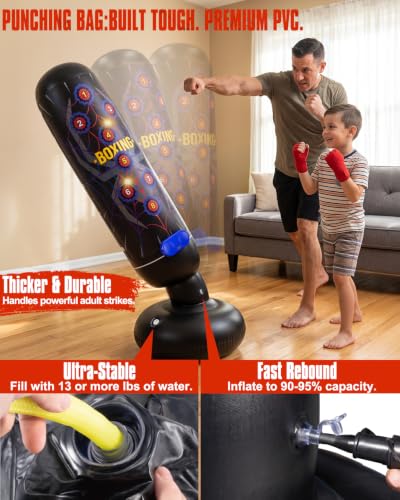 Aywewii Kids Punching Bag Set Black with Music & Light, 4 Game Modes
