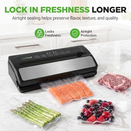 NutriChef Food Vacuum Sealer Machine with Roll Cutter - Stainless Steel/Black, 14.1x6.0x3.0 Inches
