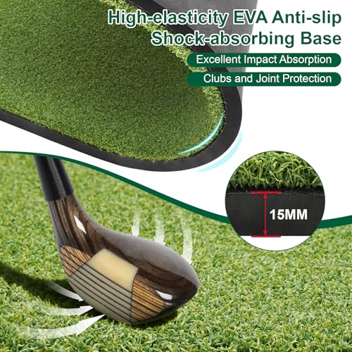 Beautist 5x4FT Dual-Turf Golf Hitting Mat with Stance Alignment Line, Shock Absorption, Indoor & Outdoor Use