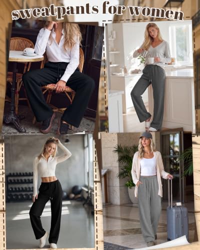 Women's Wide Leg Baggy Sweatpants with Pockets - Medium Navy Blue Gray Black