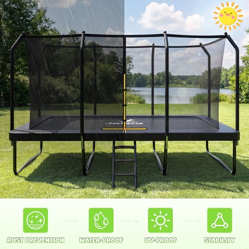 JELENS 8x14FT Rectangle Trampoline for Kids Black Safety Enclosure Net Outdoor