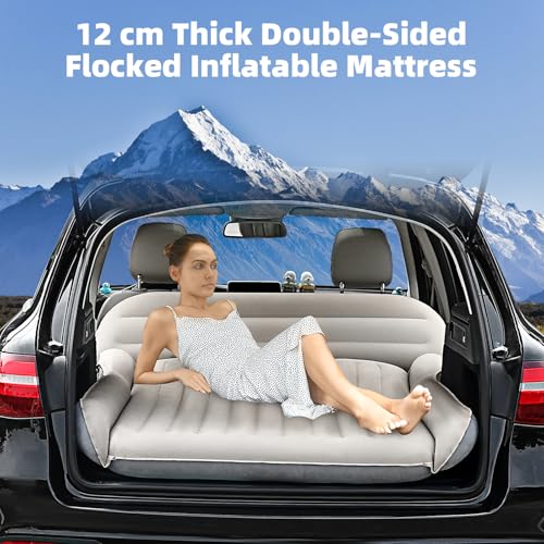 KMZ SUV Air Mattress - Thickened Double Flocked Camping Car Bed, Portable Travel Bed