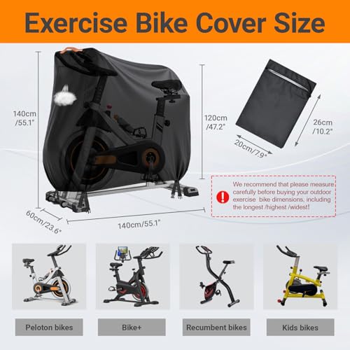 Waterproof Exercise Bike Cover for Indoor & Outdoor Use - All Weather Upright Bike Protector with Air Vent, Windproof Buckles
