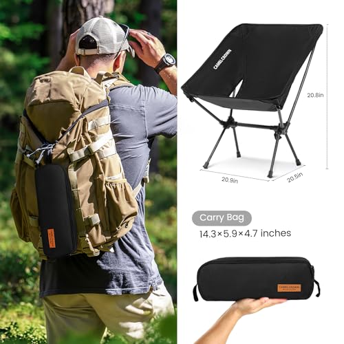Portable Camping Chair Black Lightweight Foldable Lawn Chair with Carry Bag