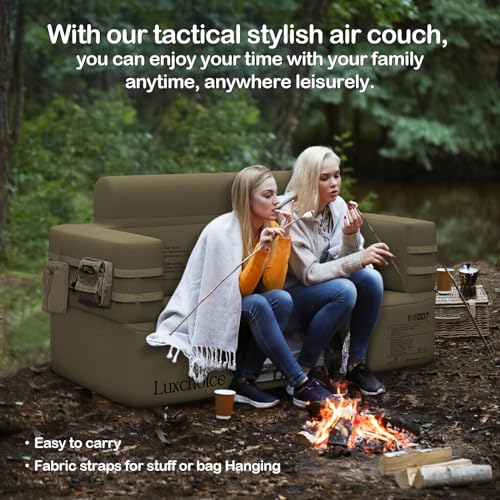 Inflatable Camping Loveseat Couch with Rechargeable Pump - Built-in Air Sofa