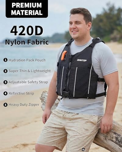 Adult Black Owntop Swim Jacket with Hydration Pack | Lightweight Water Sports Vest 3XL