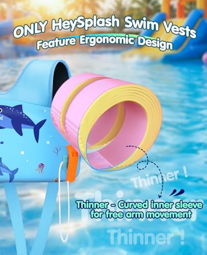 HeySplash Toddler Swim Vest - Adjustable Water Safety Jacket for Kids 13-33 lbs - Shark Design