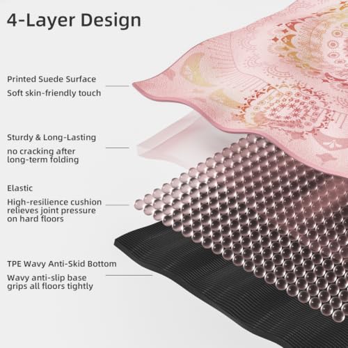 Pink 72x40 Inch Extra Thick Suede Yoga Mat - Non-Slip 10mm Cushion for Hot Yoga